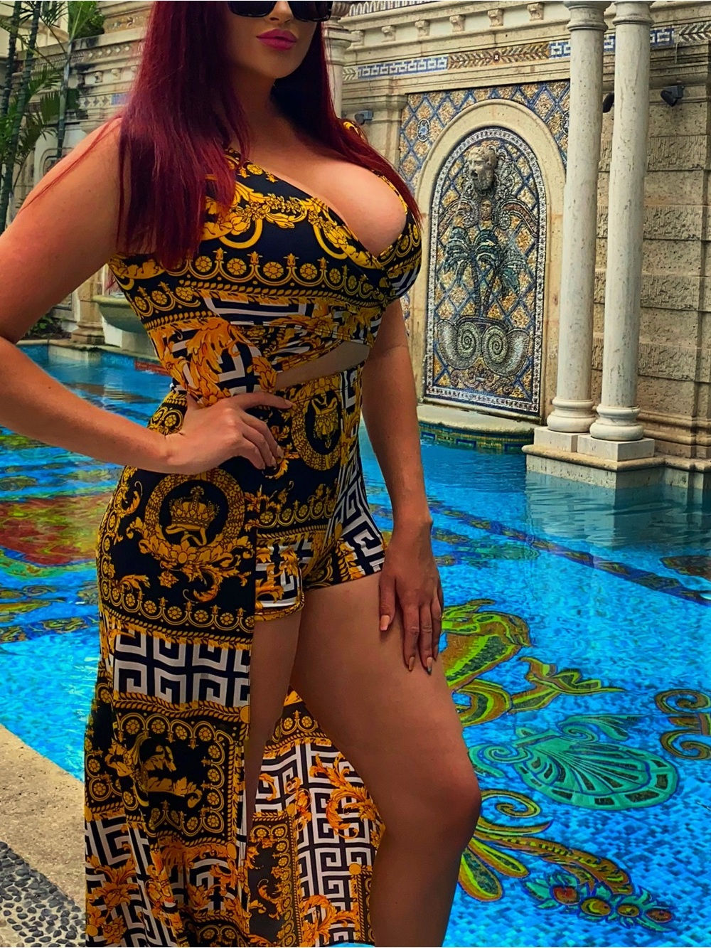Black & Gold Printed Train Top / Maxi Dress